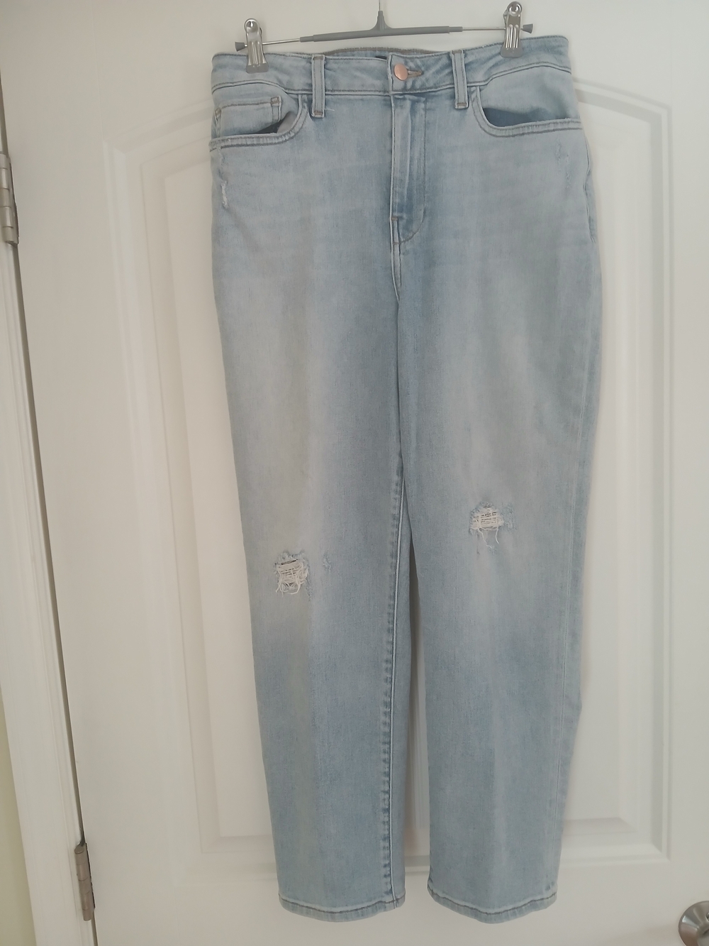 Women's Light Blue Distressed Straight-Leg Jeans
